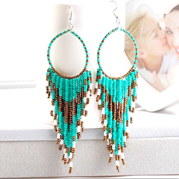 Jewelry - Turquoise Ethnic Blue Handmade Beaded Earrings